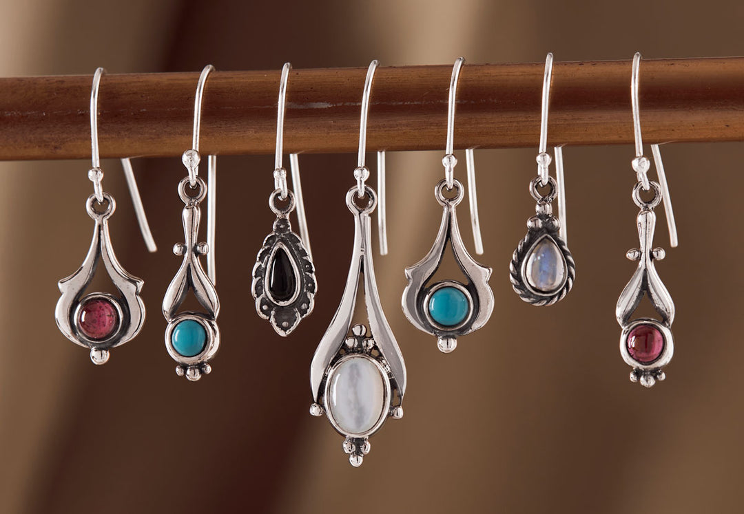 Midsummer Star Sterling Silver Mystic Jewels World of Wonder Collection Earrings Onyx Turquoise Garnet Moonstone Mother of Pearl