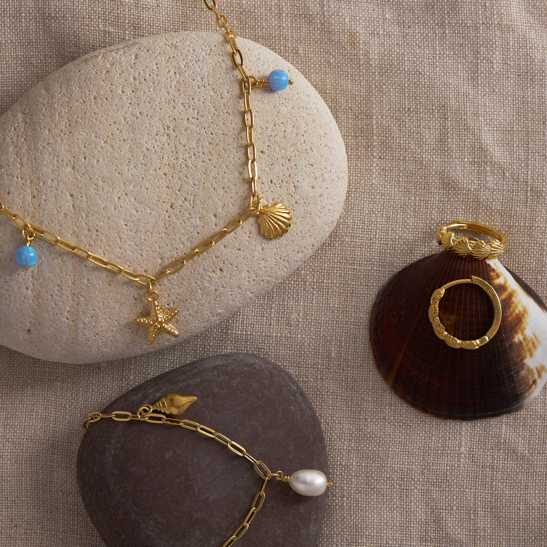 Oceanic Pearl Charm Bracelet Gold