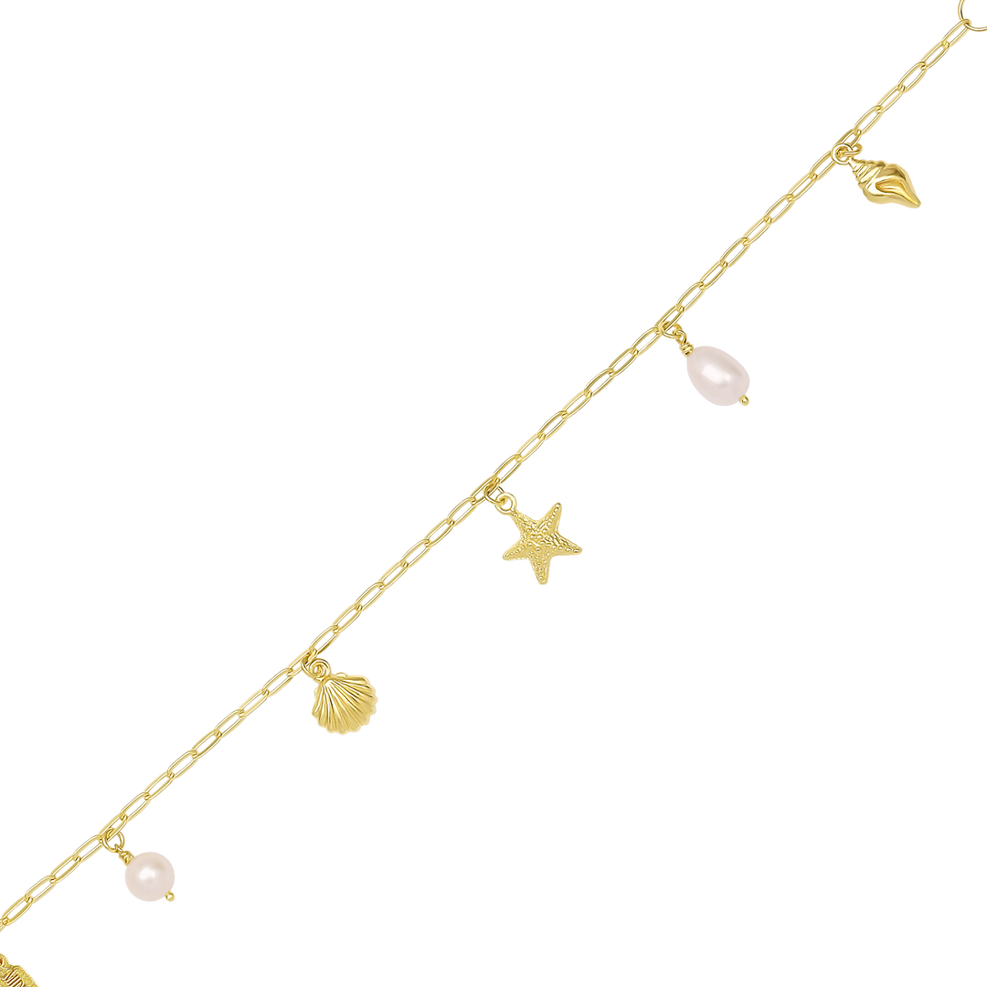 Oceanic Pearl Charm Bracelet Gold