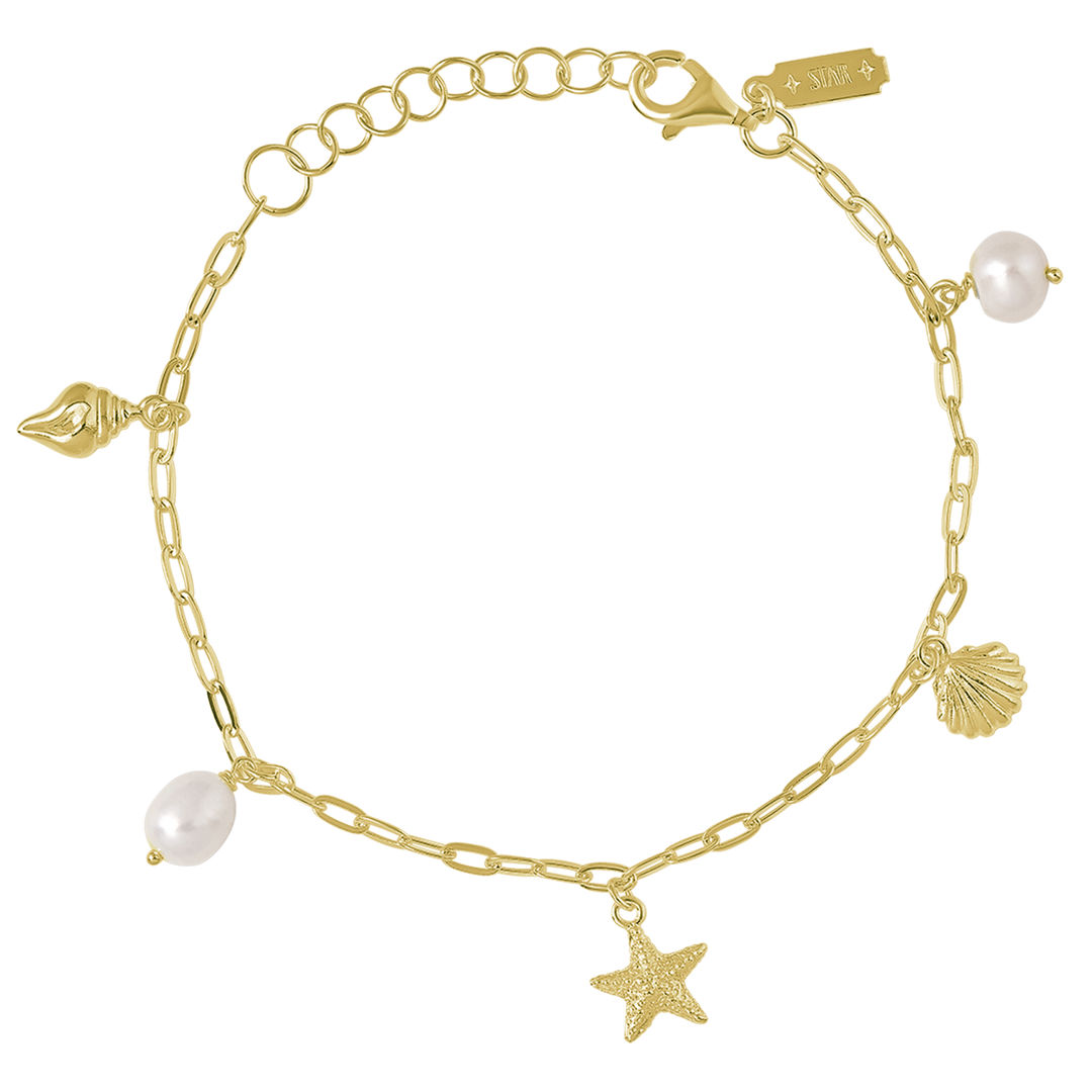 Oceanic Pearl Charm Bracelet Gold