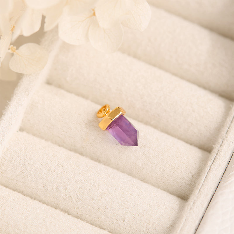 Dainty Drop Amethyst Crystal Gold Charm