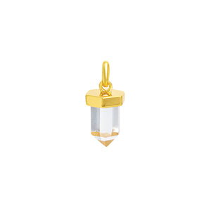 Dainty Drop Clear Quartz Crystal Gold Charm