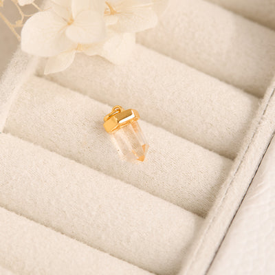 Dainty Drop Clear Quartz Crystal Gold Charm