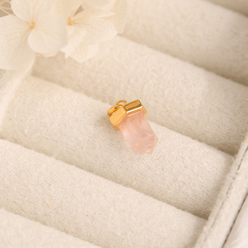 Dainty Drop Rose Quartz Crystal Gold Charm