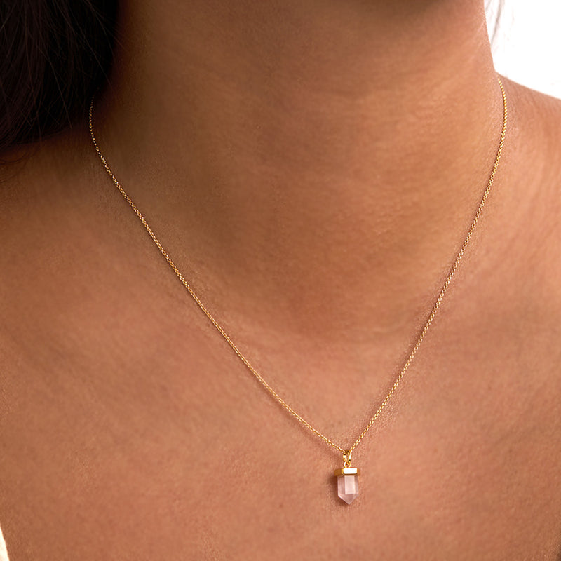 Dainty Drop Rose Quartz Crystal Gold Charm