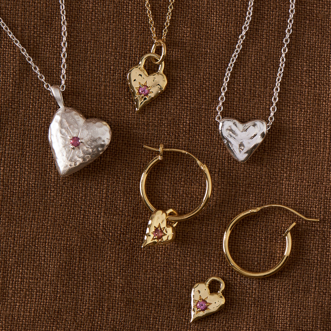 Love Heart Pink Tourmaline Gold Necklace