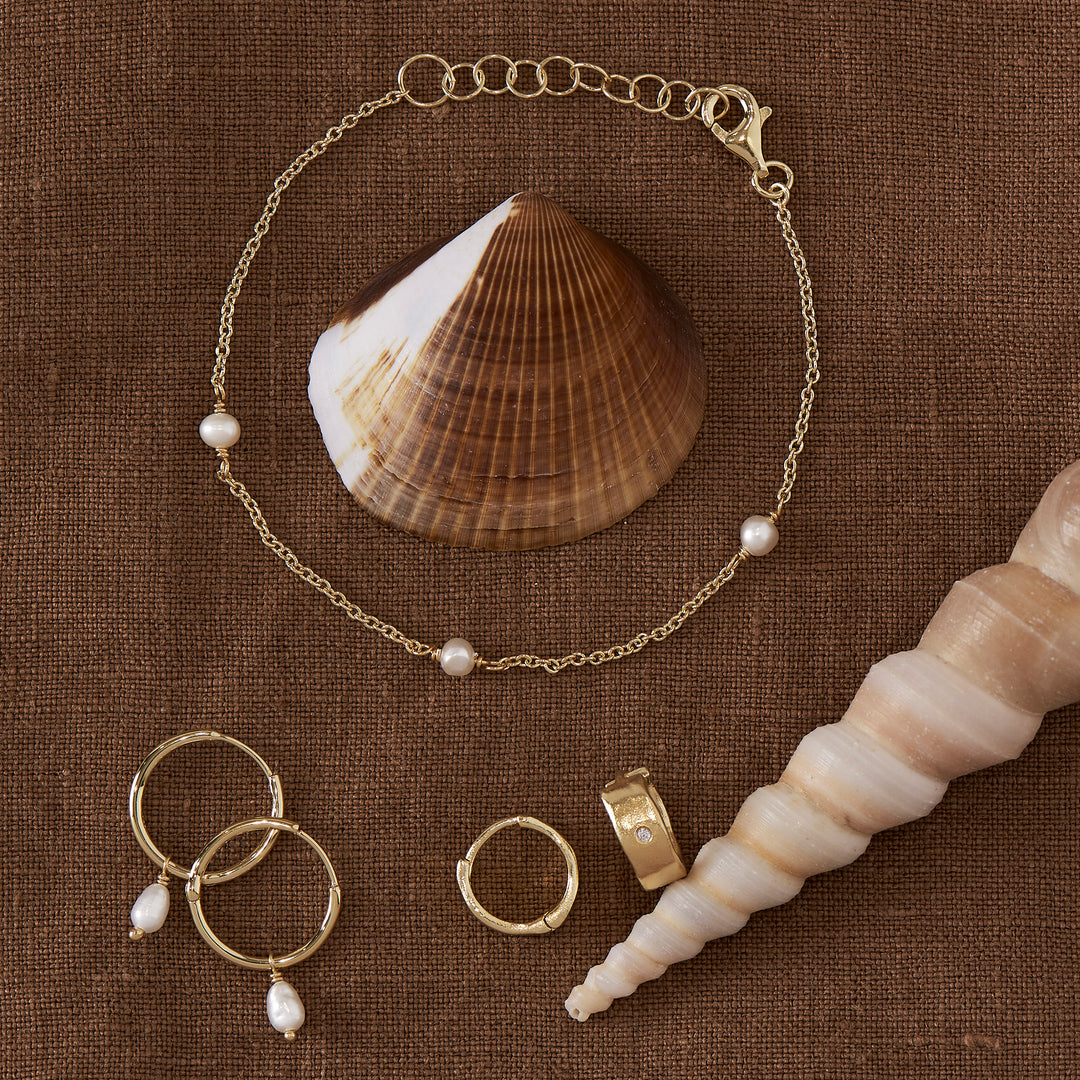 Dainty Pearl Huggies Gold