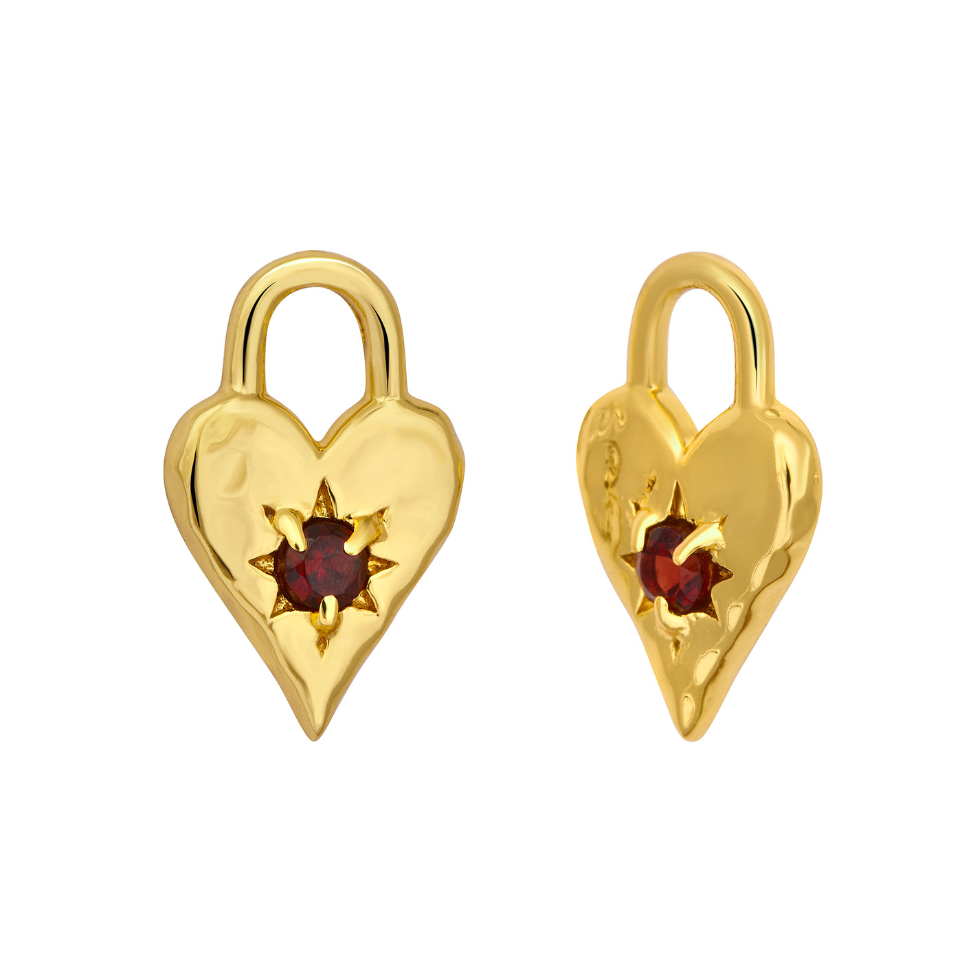 Love Heart Garnet Ear Charms Gold