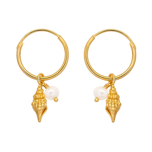 Spiral Pearl Gold Hoops