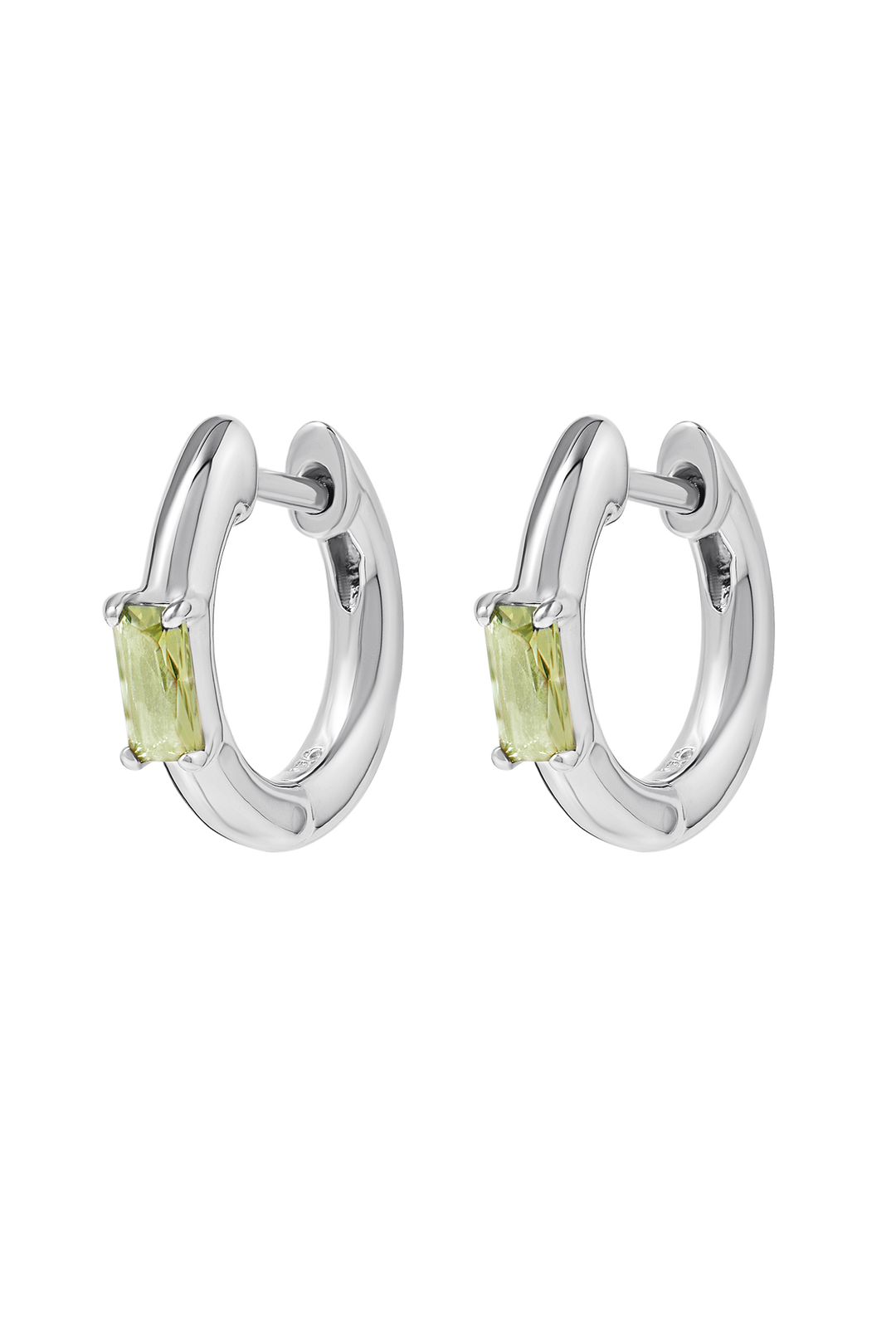 Lumen Baguette Peridot Huggies