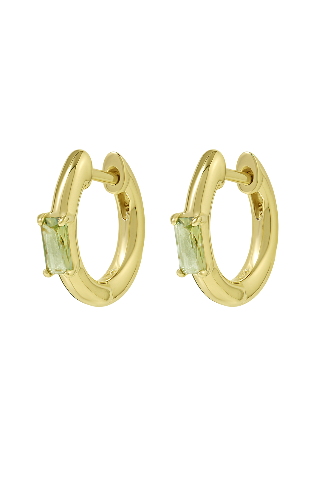 Lumen Baguette Peridot Huggies Gold