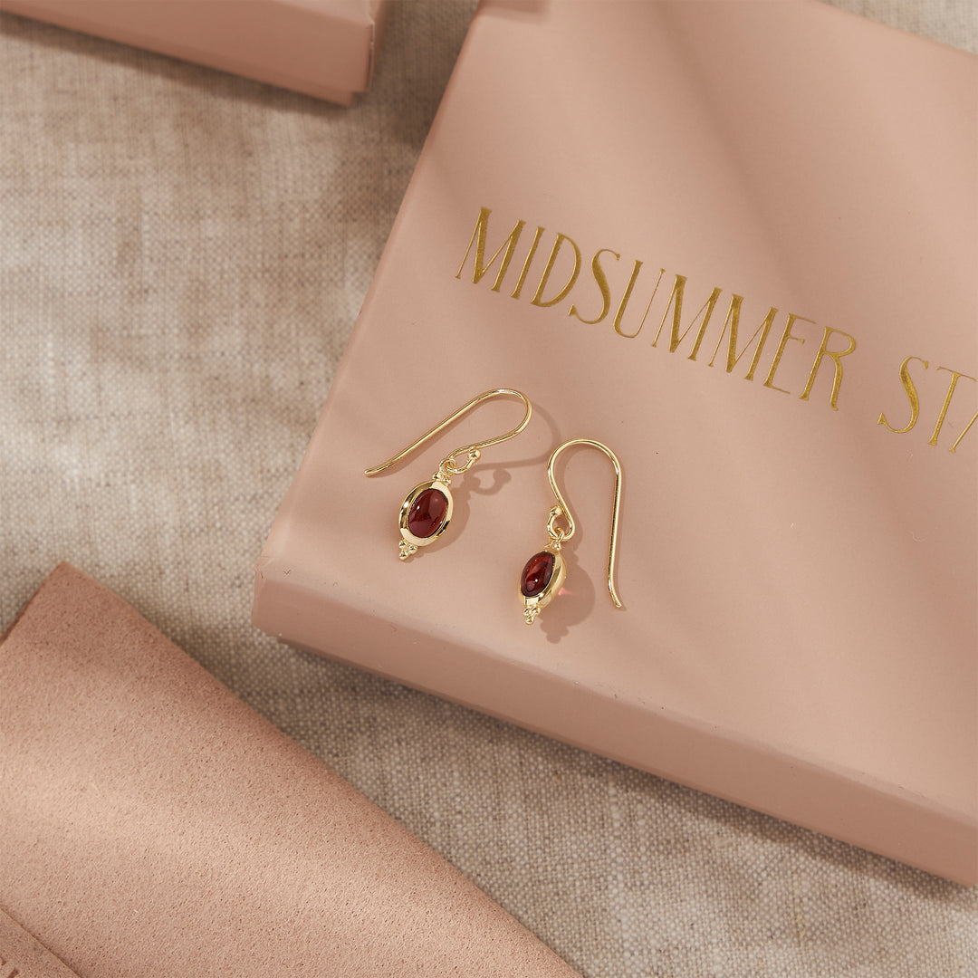 Moon Song Garnet Earrings Gold