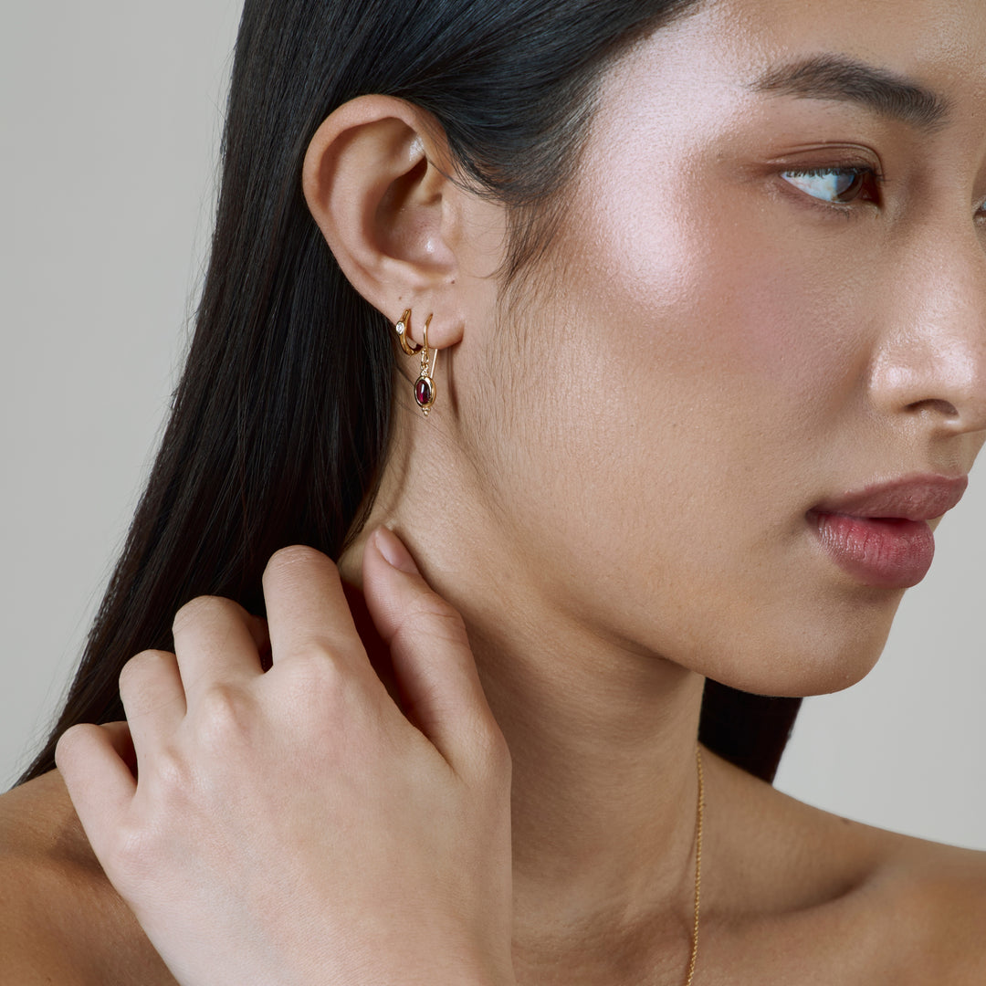 Moon Song Garnet Earrings Gold