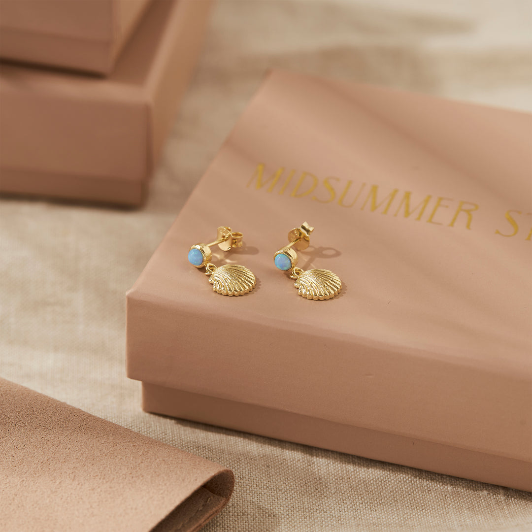 Seashell Azure Opal Studs Gold
