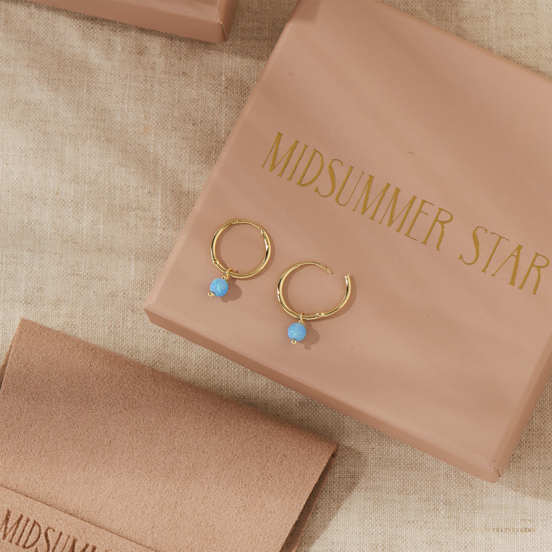 Dainty Azure Opal Huggies Gold