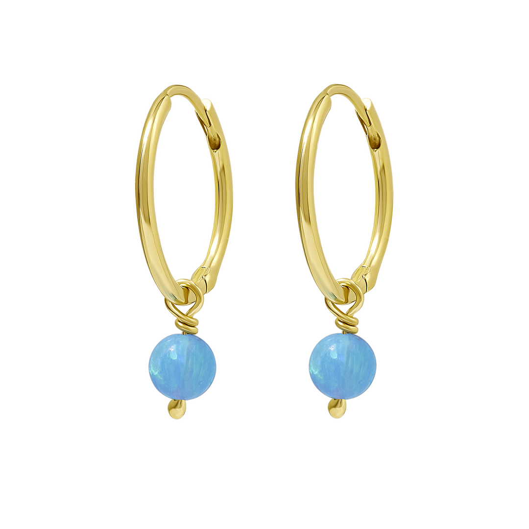 Dainty Azure Opal Huggies Gold