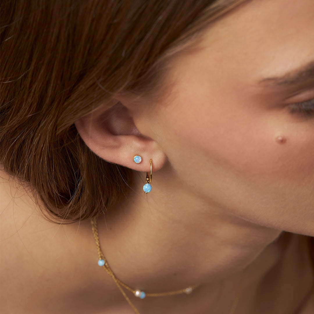 Dainty Azure Opal Huggies Gold