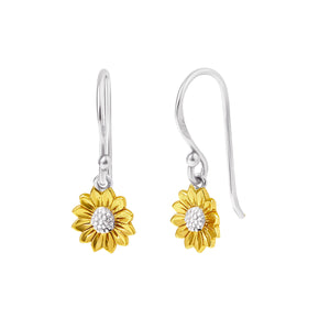 Tiny Delicate Sunflower Two Tone Earrings