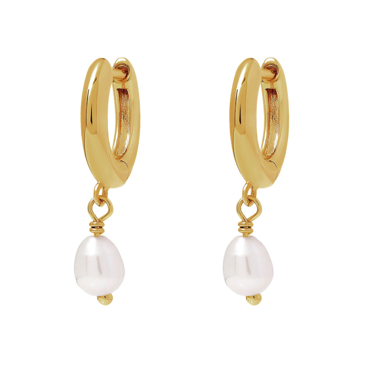 Delicate Pearl Huggies 14K Gold