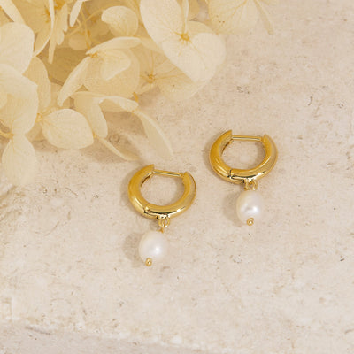 Delicate Pearl Huggies 14K Gold