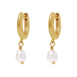 Delicate Pearl Huggies 14K Gold