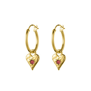 Love Heart Garnet Hoops 14K Gold