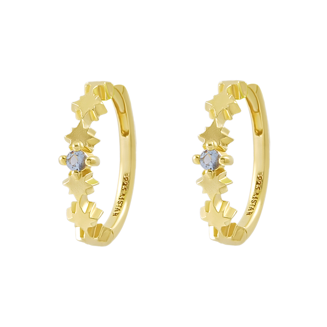 Night Glow Blue Topaz Huggies Gold