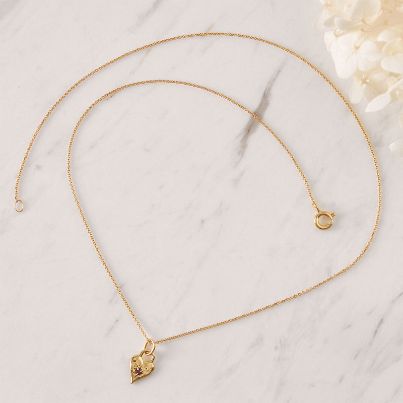 Love Heart Garnet Necklace Gold