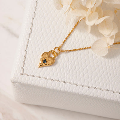 Love Heart Blue Topaz Necklace Gold