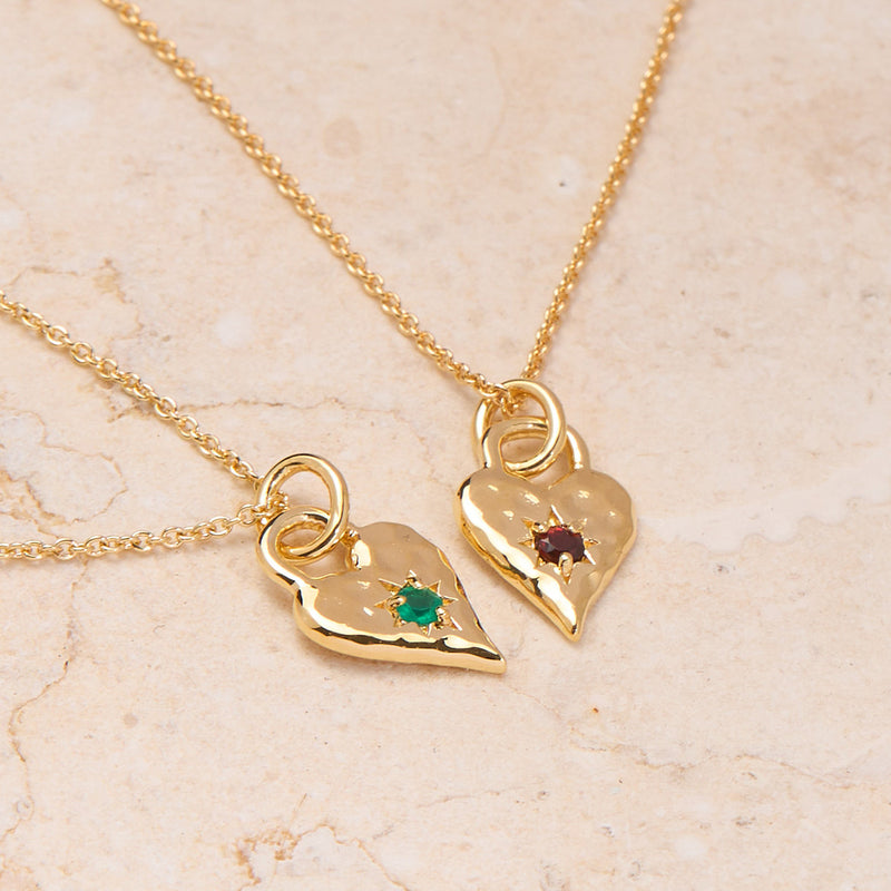 Love Heart Green Onyx Necklace 14K Gold