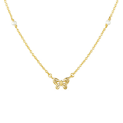 Butterfly Pearl Necklace Gold
