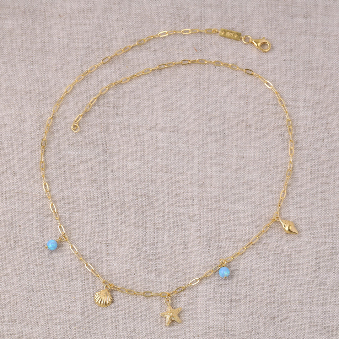 Oceanic Charm Azure Opal Necklace Gold