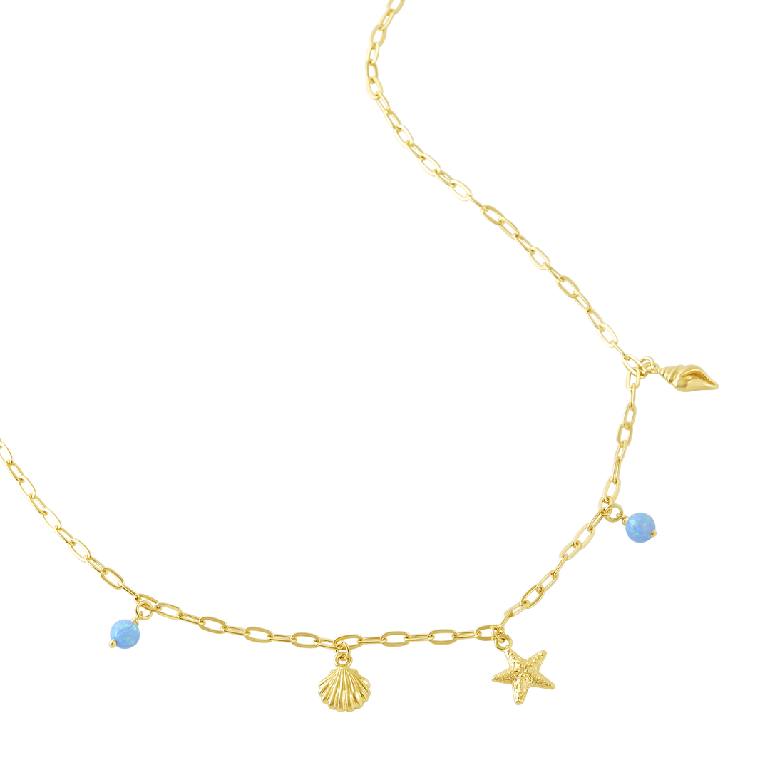 Oceanic Charm Azure Opal Necklace Gold