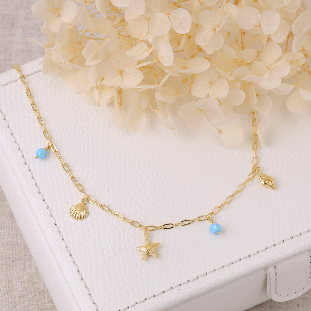 Oceanic Charm Azure Opal Necklace Gold