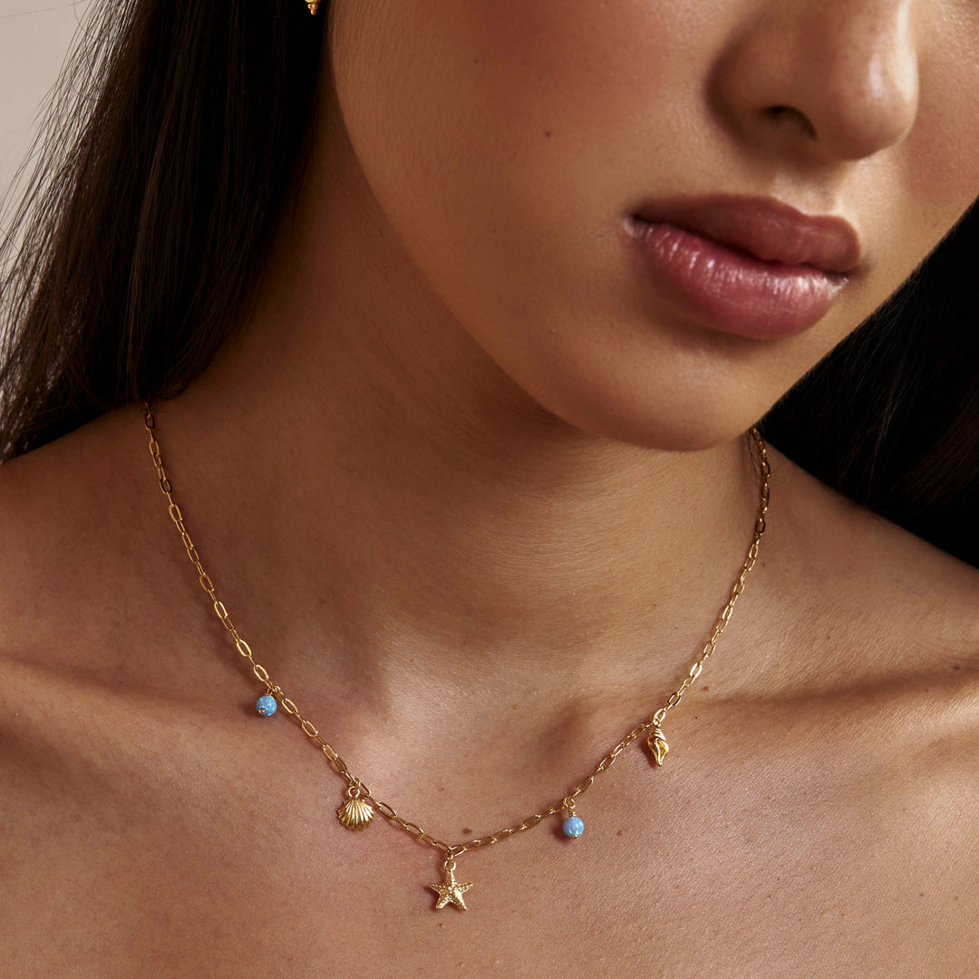 Oceanic Charm Azure Opal Necklace Gold