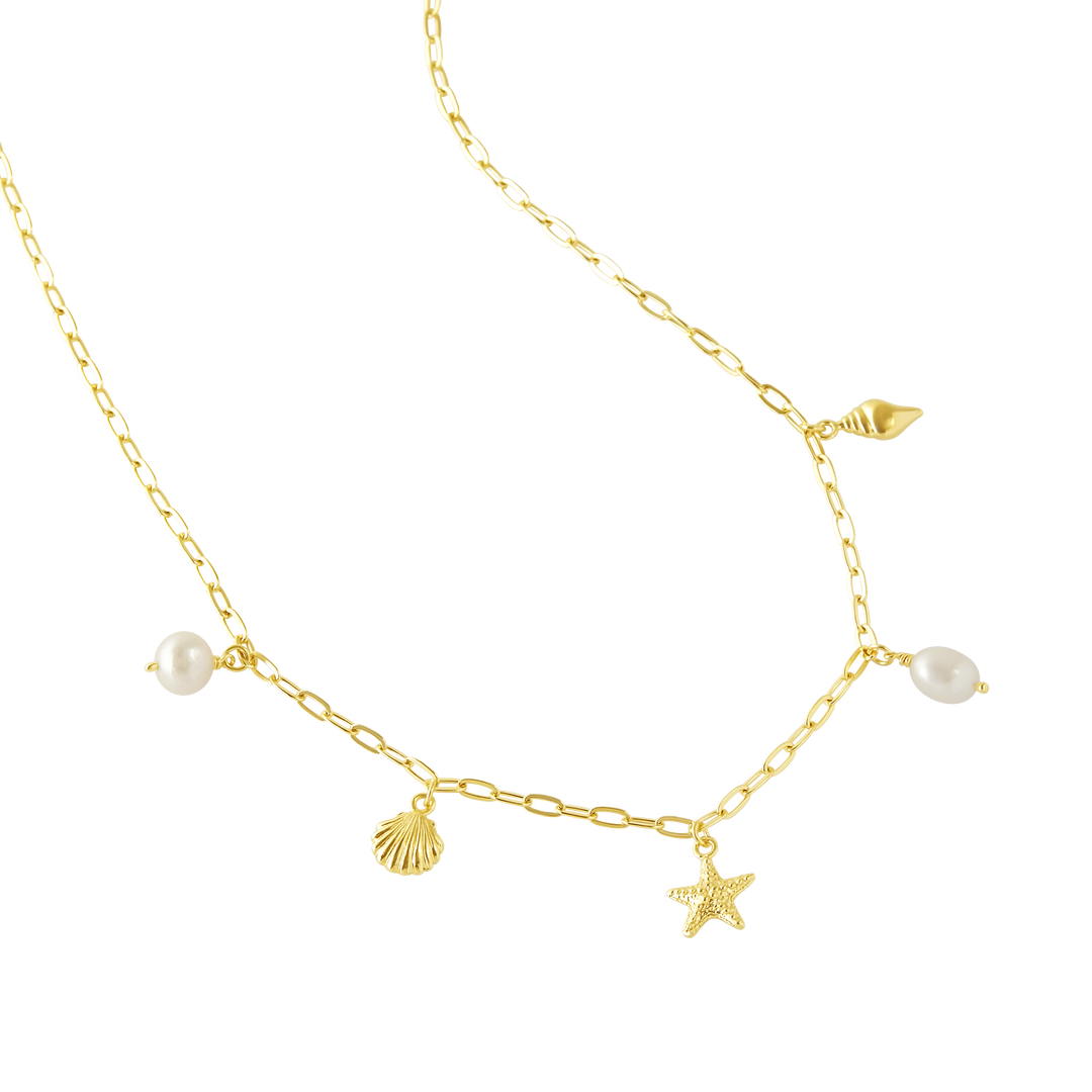 Oceanic Charm Pearl Necklace Gold