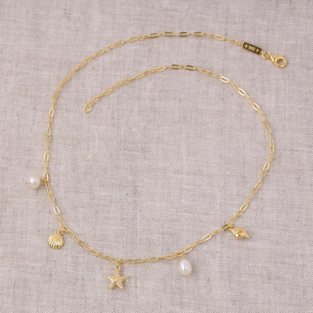 Oceanic Charm Pearl Necklace Gold