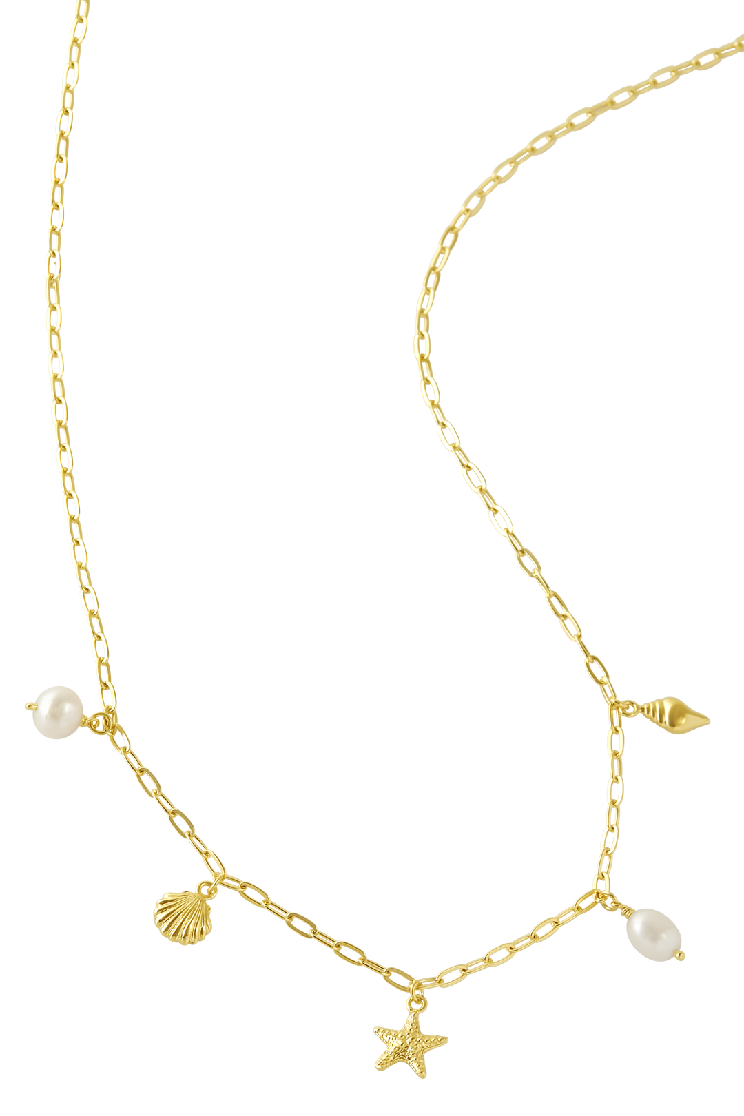 Oceanic Charm Pearl Necklace Gold