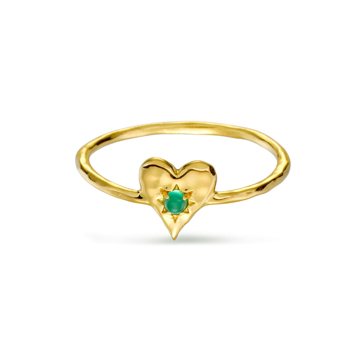 Love Heart Green Onyx Ring Gold