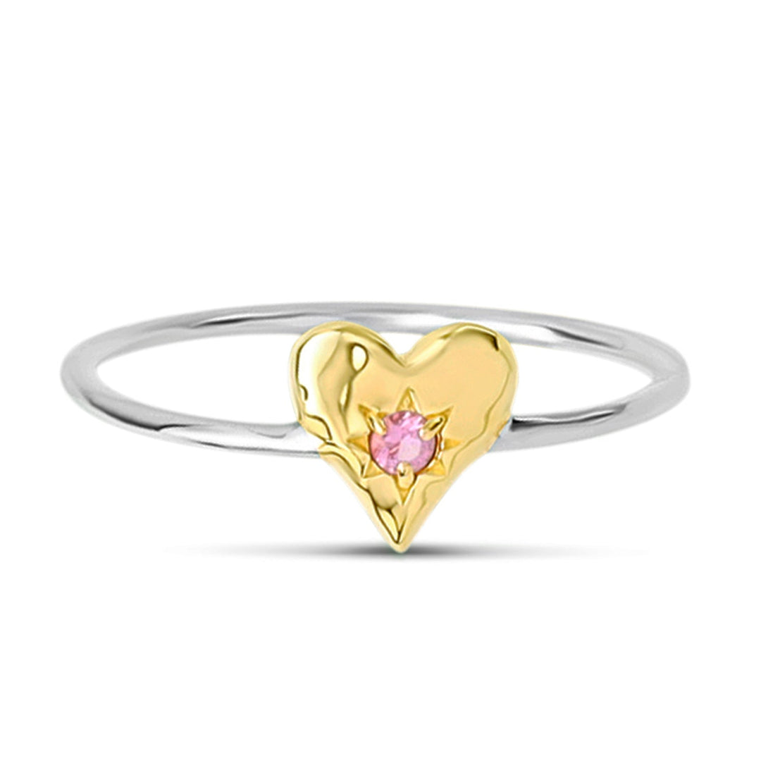 Love Heart Pink Tourmaline Two Tone Ring