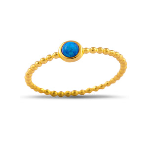 Halo Blue Opal Gold Ring