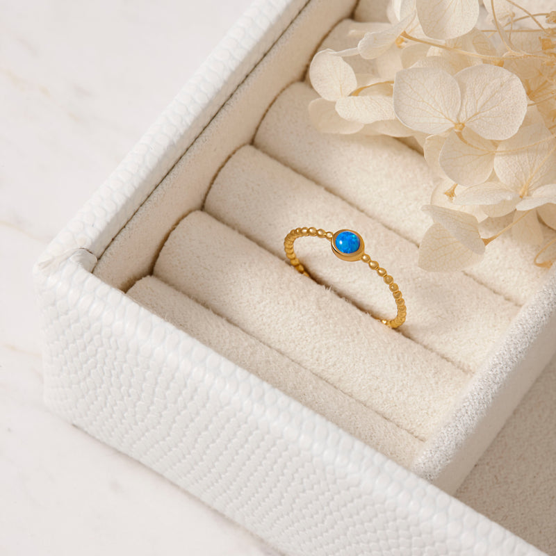 Halo Blue Opal Gold Ring