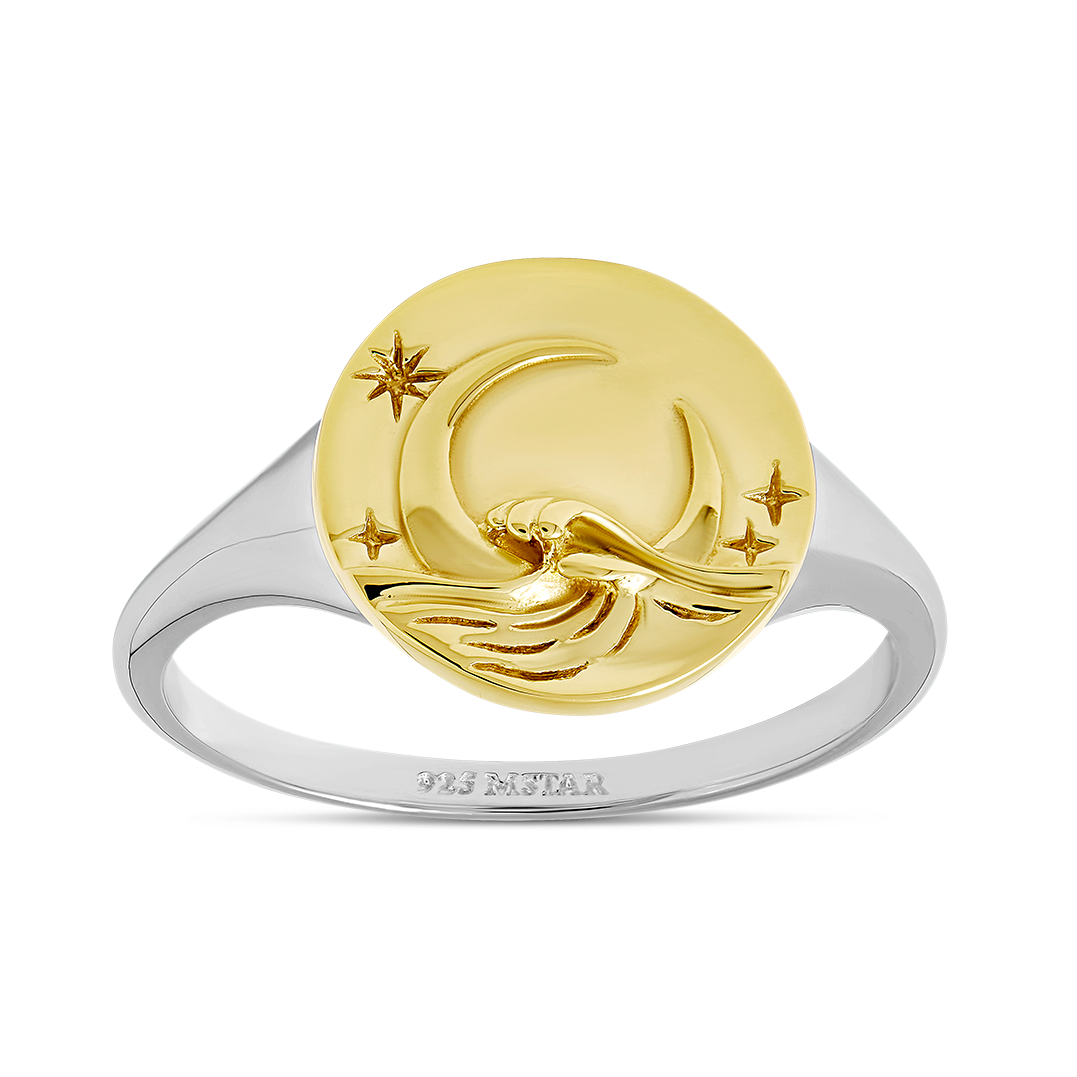 Moonlit Waves Ring Two Tone
