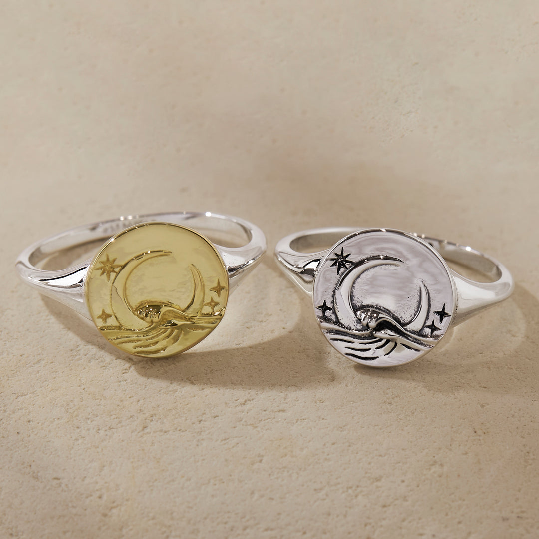 Moonlit Waves Ring Two Tone