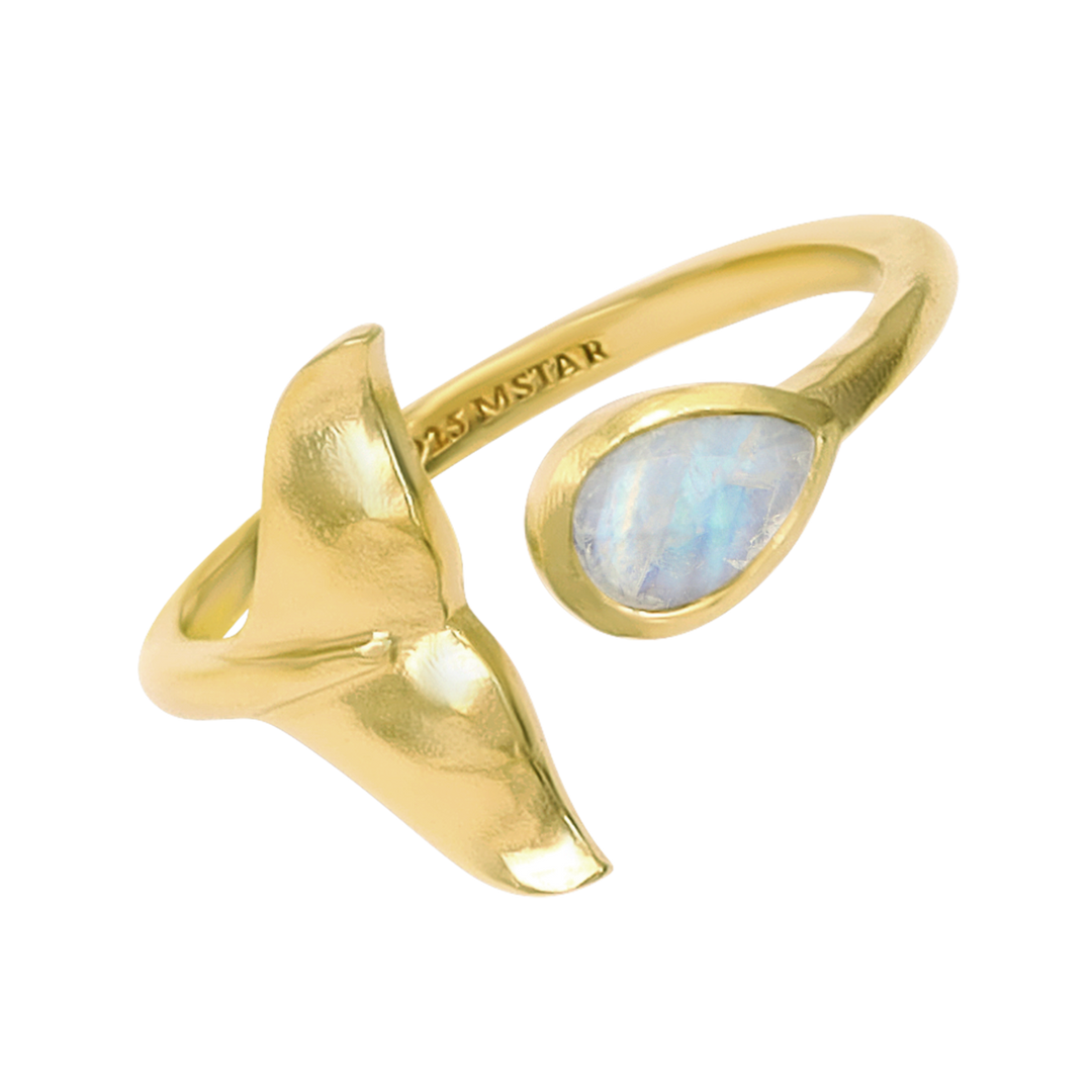 Whale Tail Moonstone Ring Gold