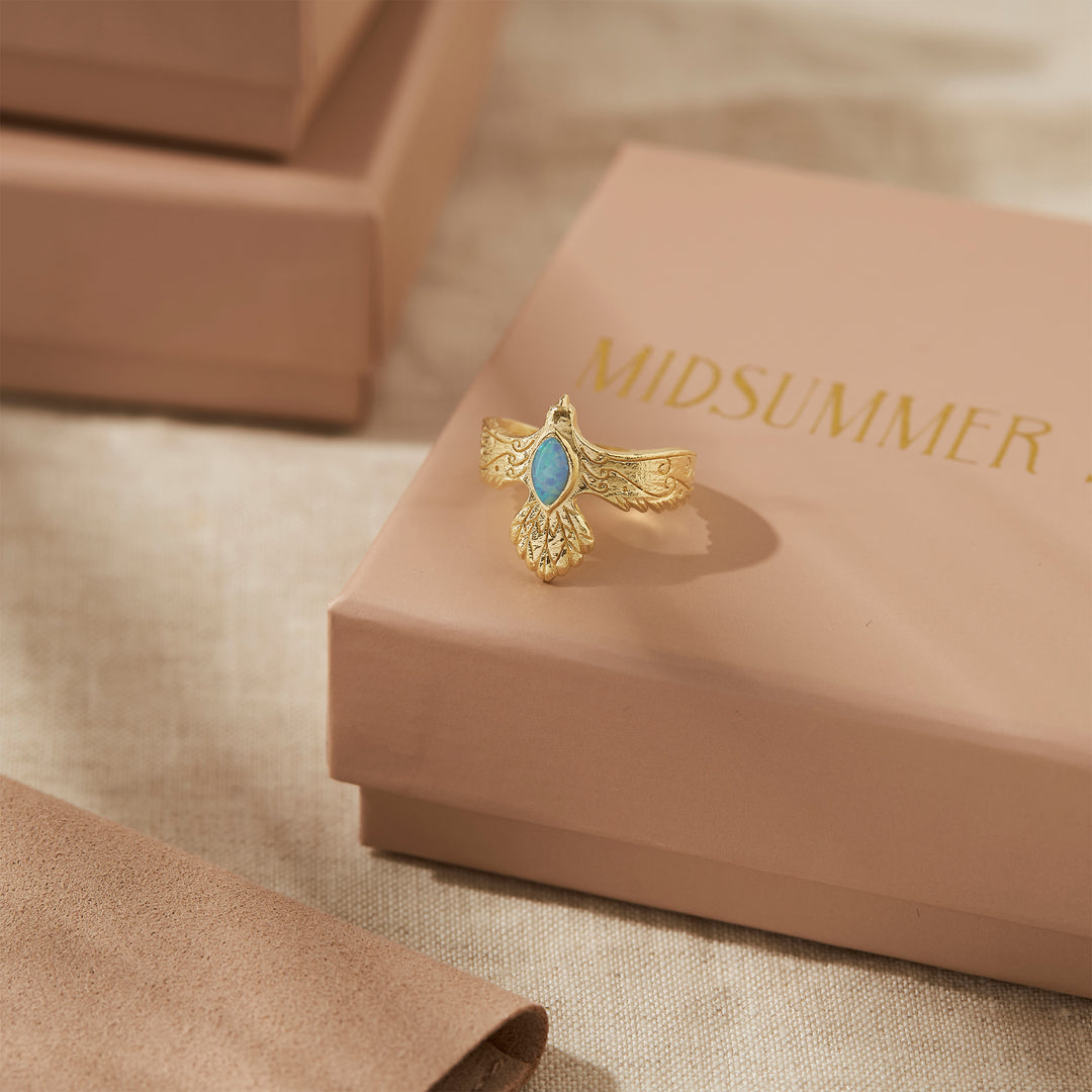 Eagle Spirit Azure Opal Ring Gold