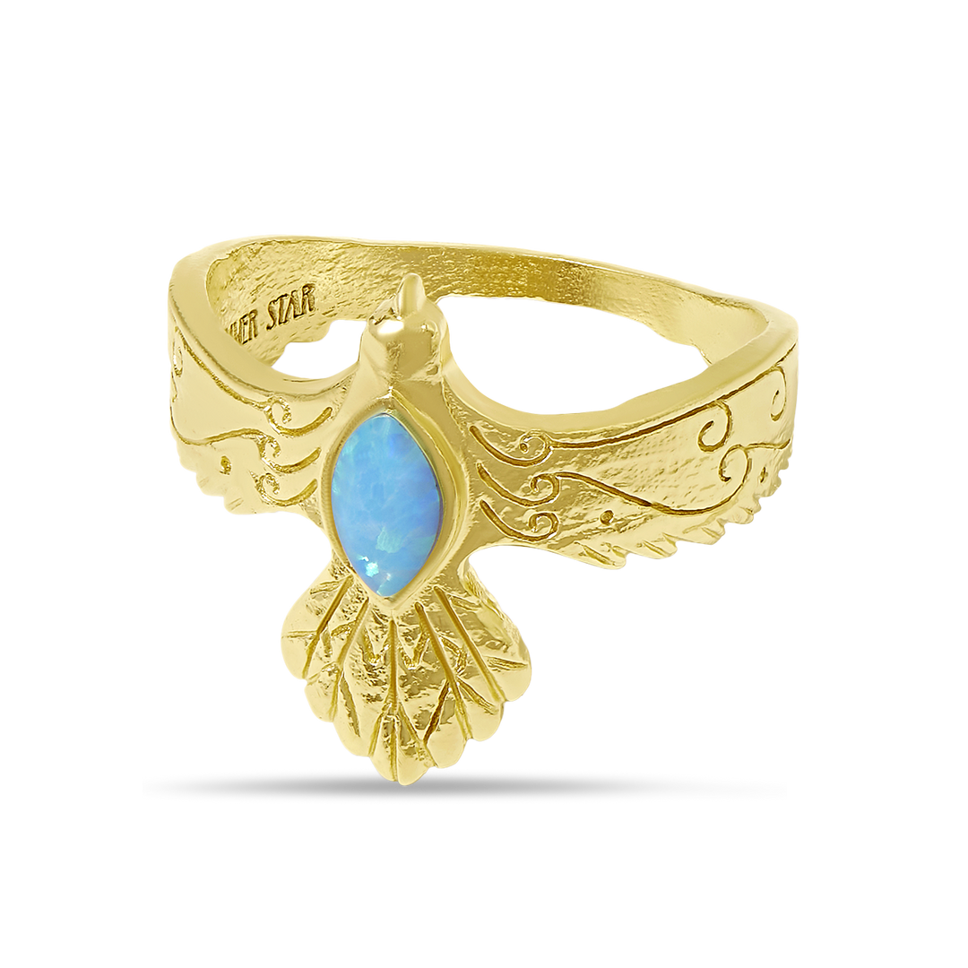 Eagle Spirit Azure Opal Ring Gold