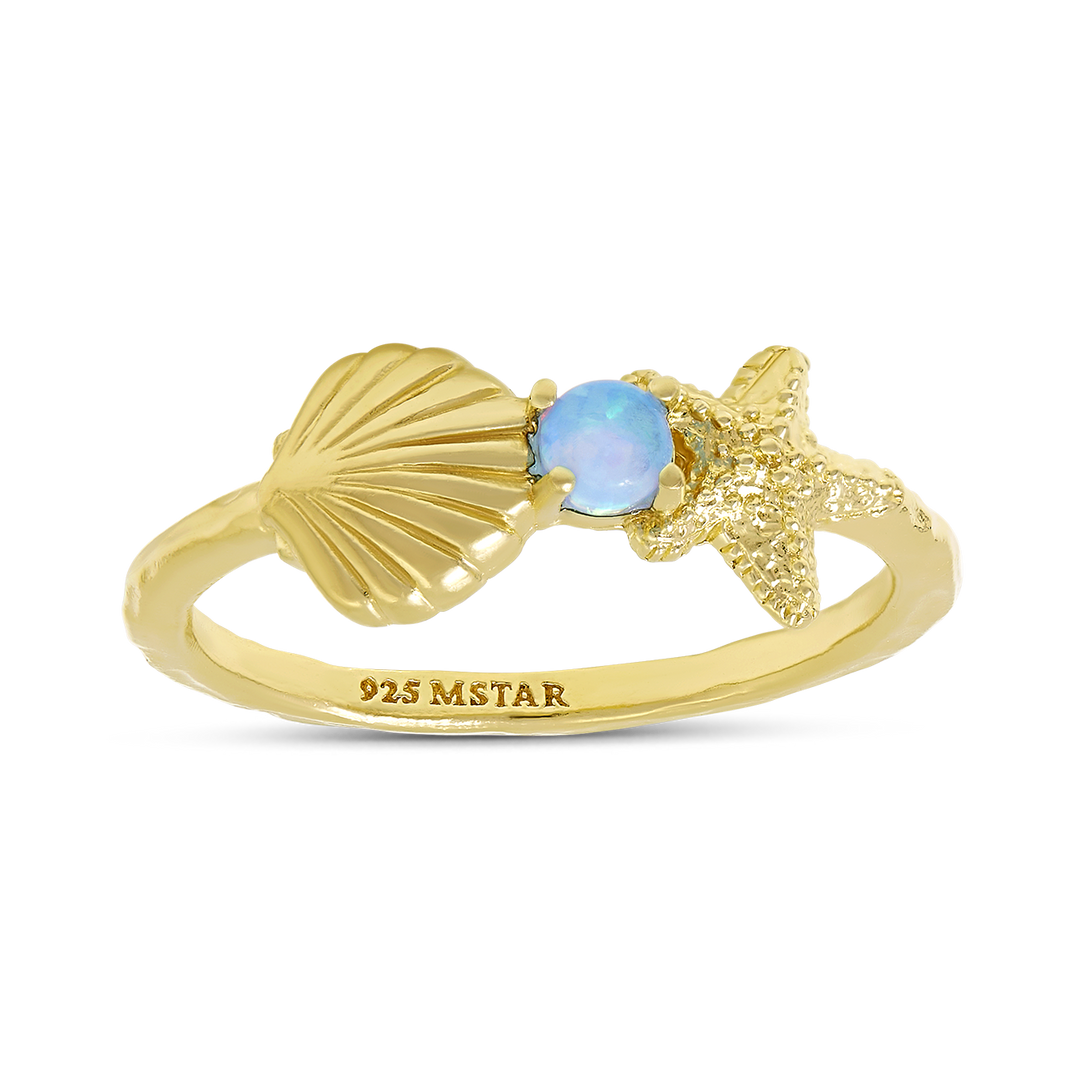 Mystic Mermaid Azure Opal Ring Gold