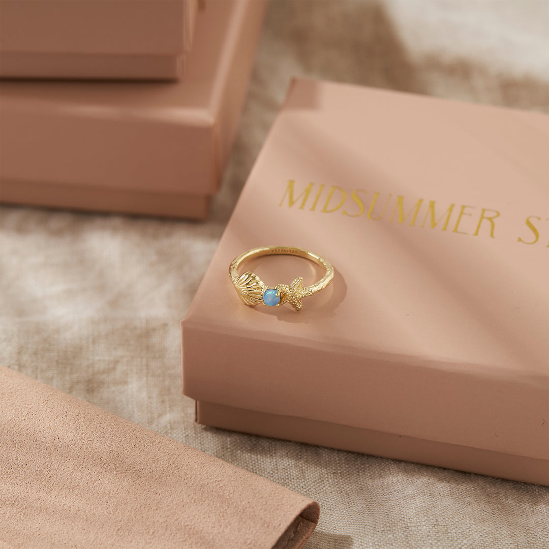 Mystic Mermaid Azure Opal Ring Gold
