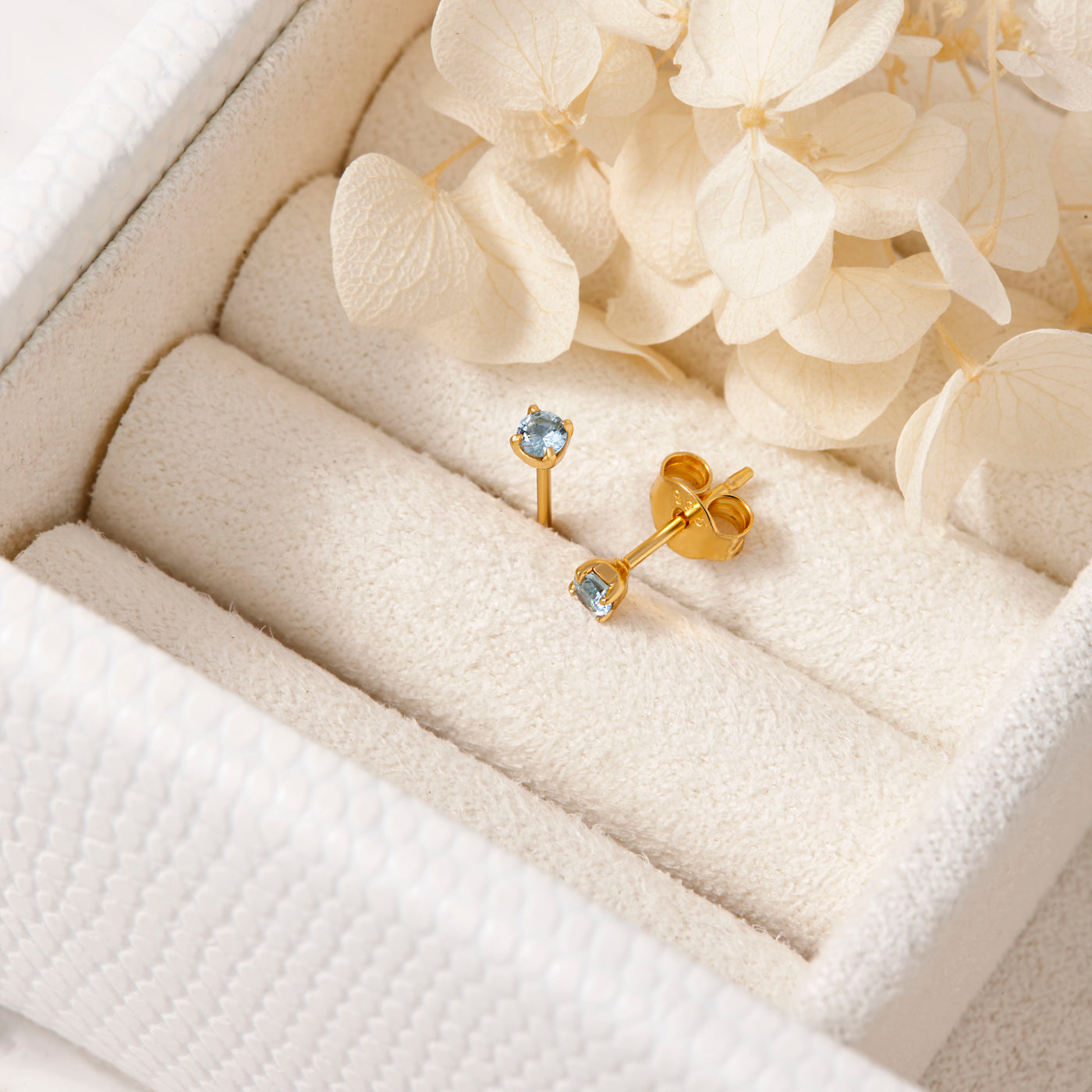 Delicate Blue Topaz Studs 18K Gold